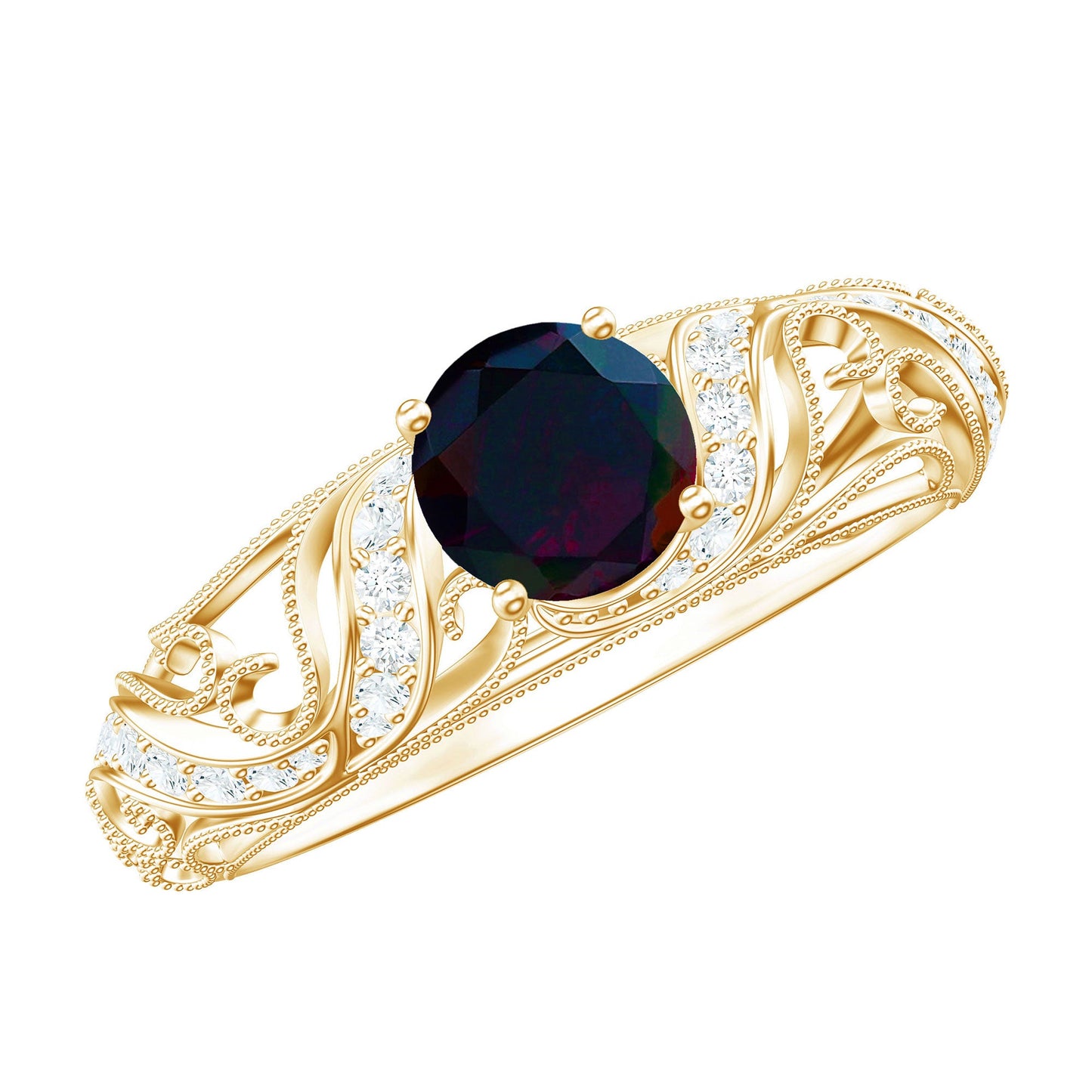 Natural Black Opal Vintage Inspired Engagement Ring