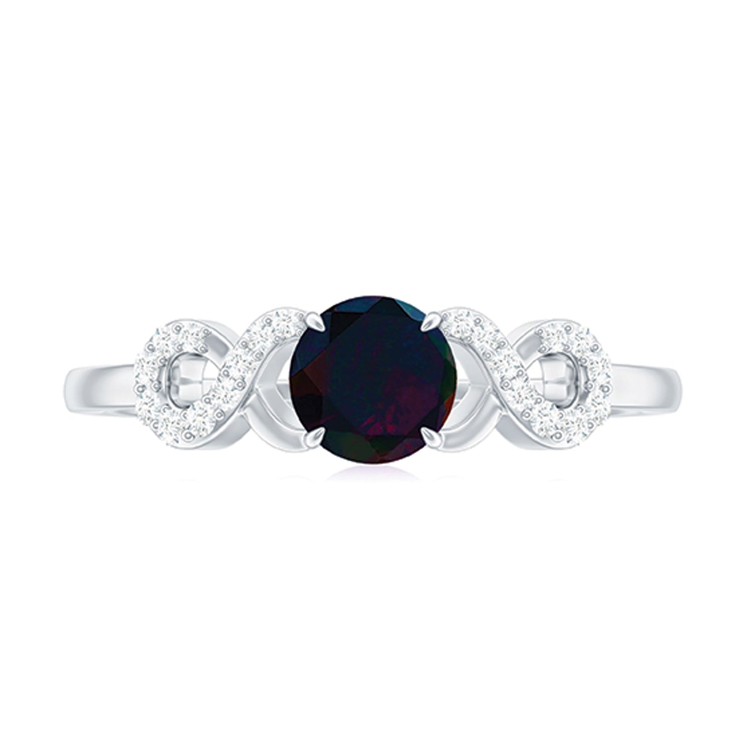 Round Black Opal Criss Cross Promise Ring with Diamond