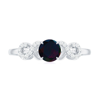 Round Black Opal Criss Cross Promise Ring with Diamond