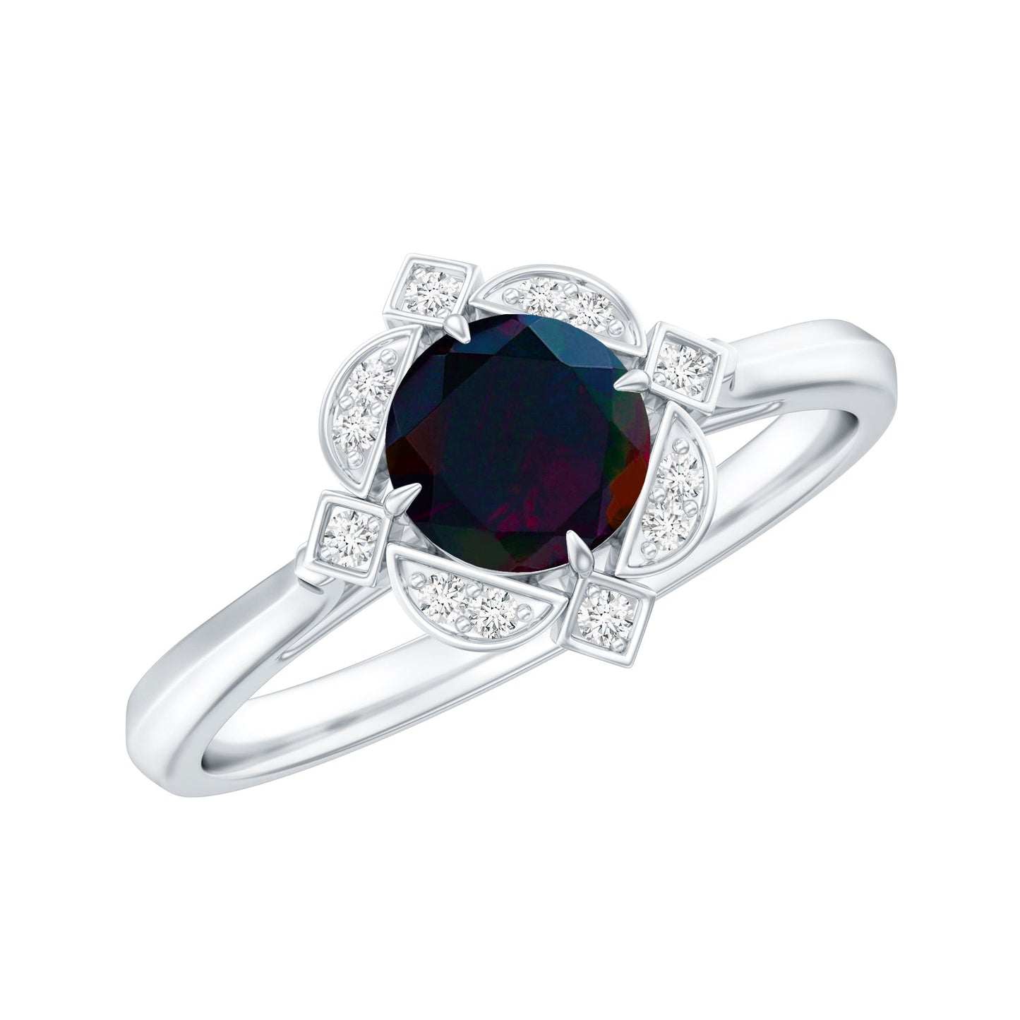 Vintage Inspired Black Opal and Diamond Engagement Ring