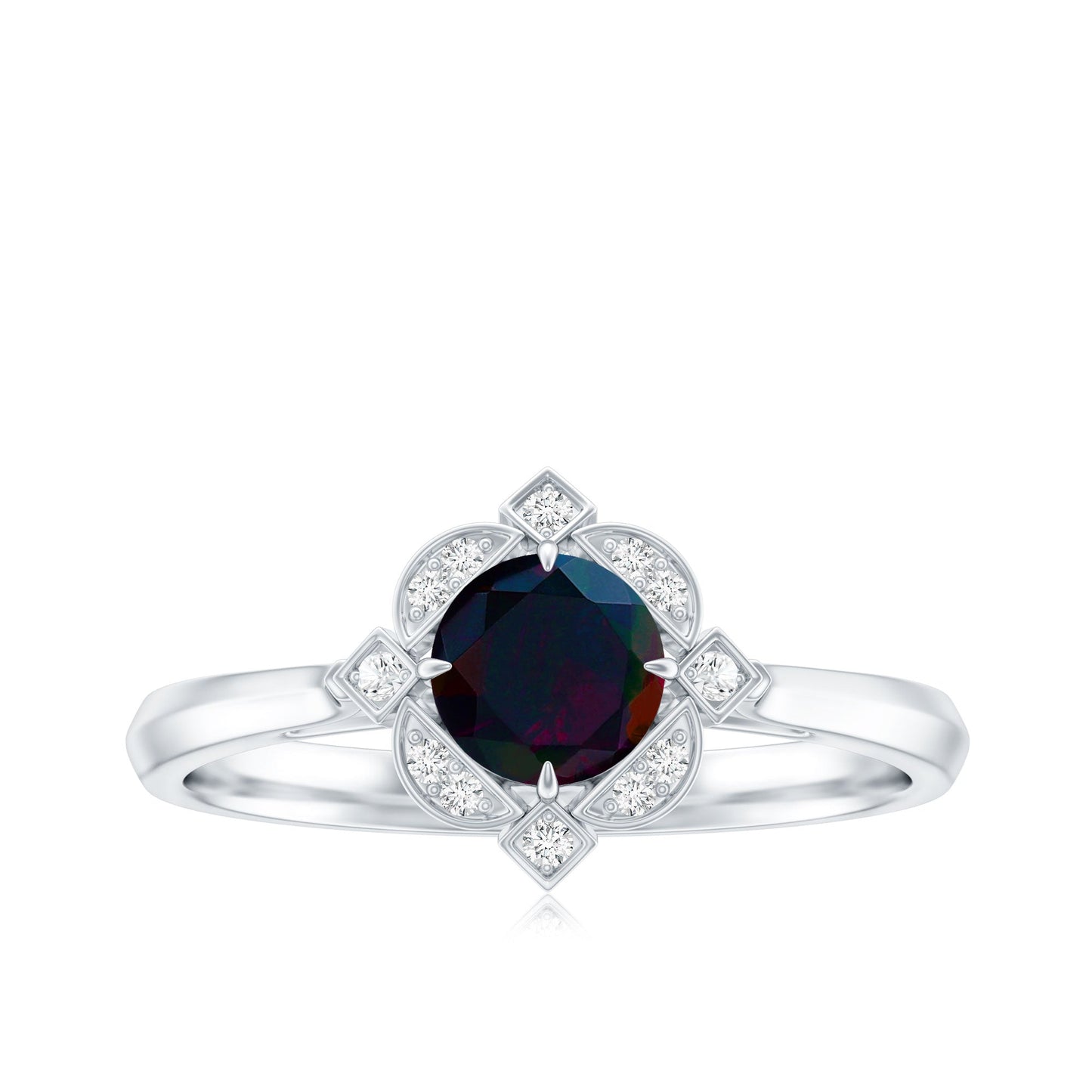 Vintage Inspired Black Opal and Diamond Engagement Ring