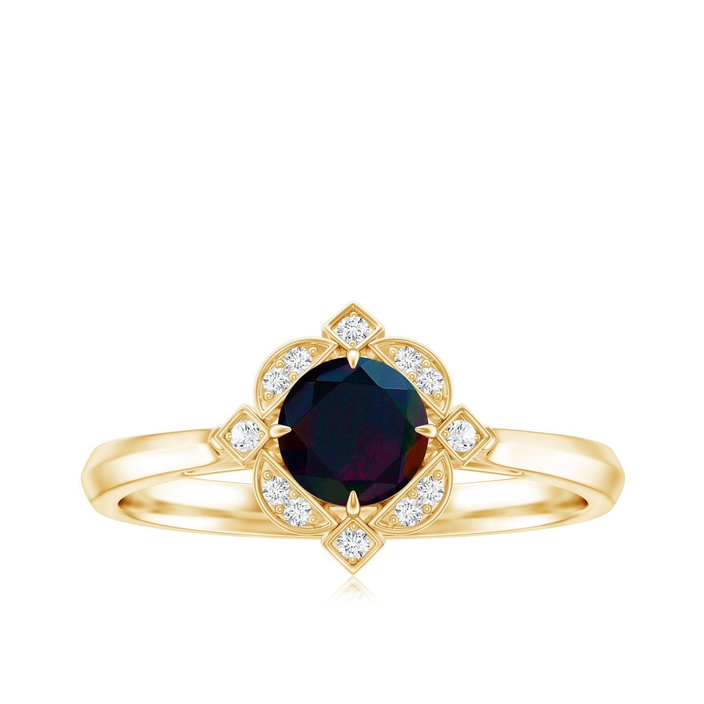Vintage Inspired Black Opal and Diamond Engagement Ring
