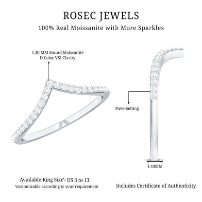 Moissanite Chevron Wedding Ring with Certificate