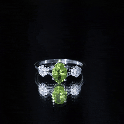 1 Carat Oval Cut Peridot Flower Engagement Ring with Diamonds