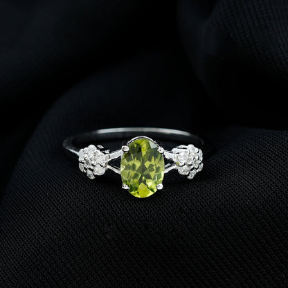 1 Carat Oval Cut Peridot Flower Engagement Ring with Diamonds