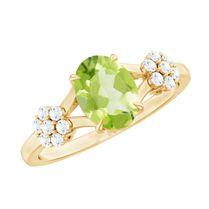 1 Carat Oval Cut Peridot Flower Engagement Ring with Diamonds