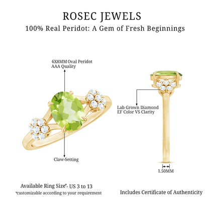 1 Carat Oval Cut Peridot Flower Engagement Ring with Diamonds