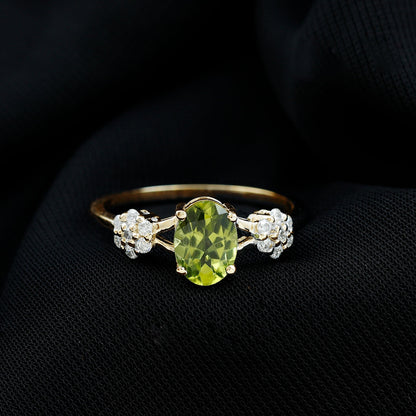 1 Carat Oval Cut Peridot Flower Engagement Ring with Diamonds