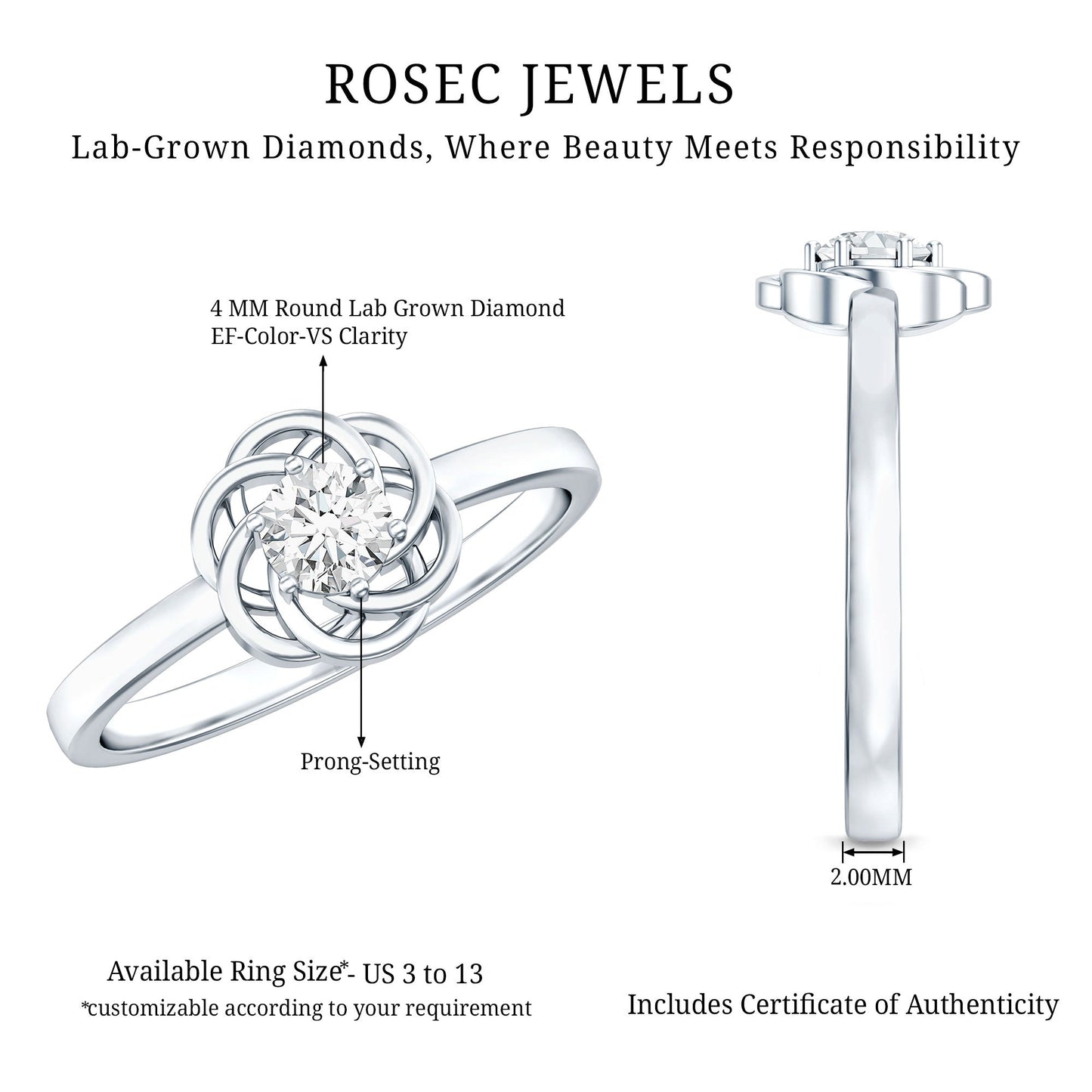 Solitaire Lab Grown Diamond Flower Promise Ring with Certificate