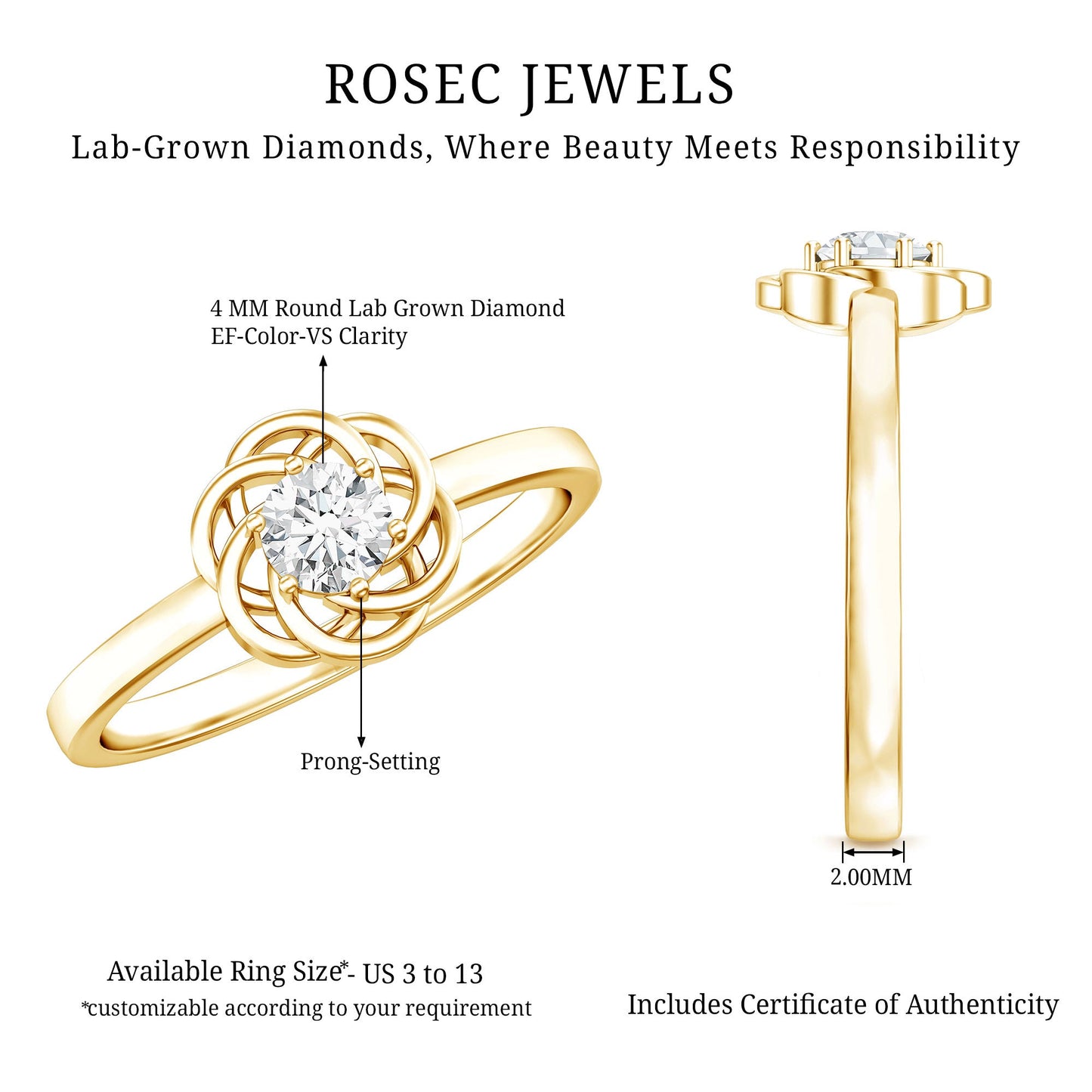 Solitaire Lab Grown Diamond Flower Promise Ring with Certificate