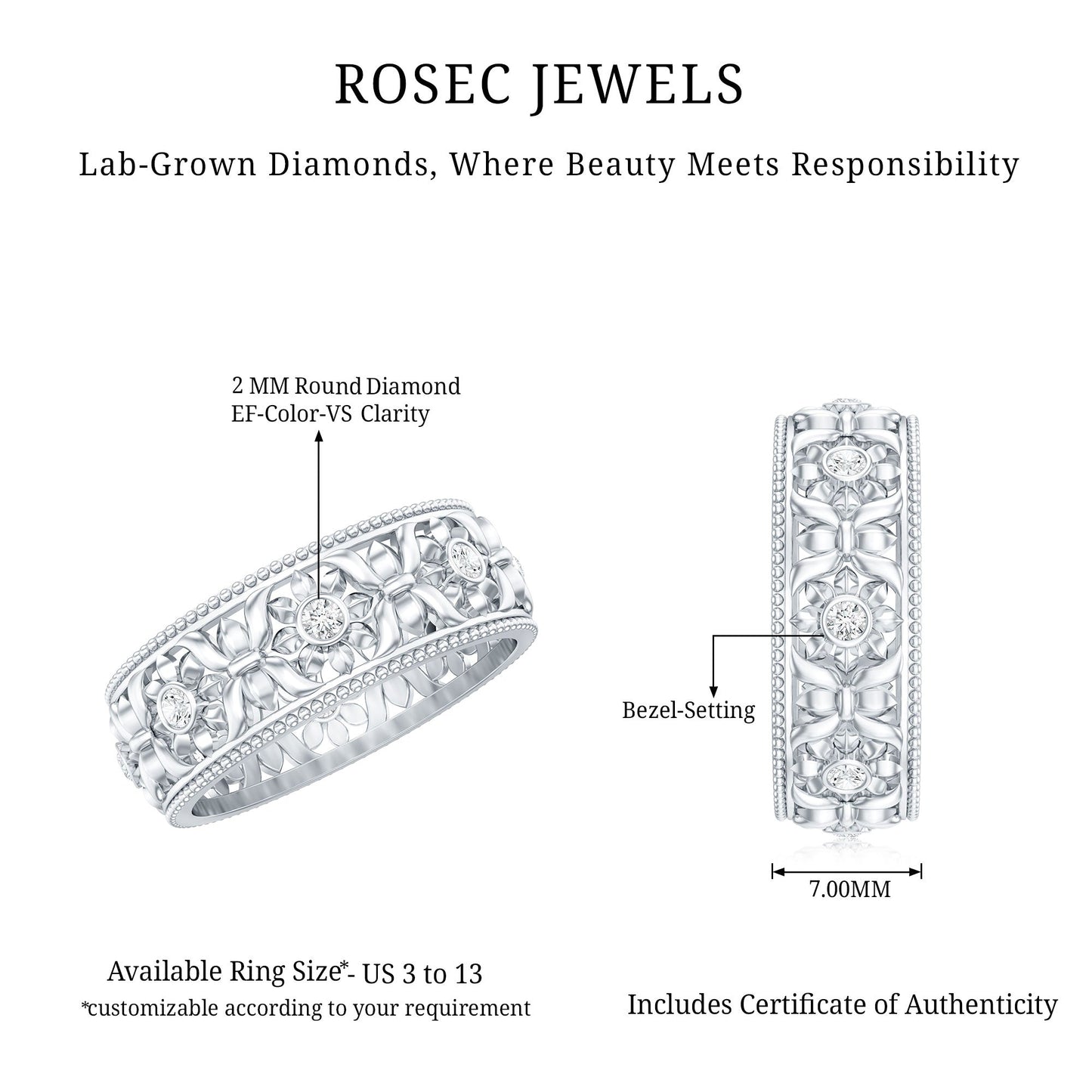 Floral Inspired Lab Grown Diamond Filigree Wedding Band