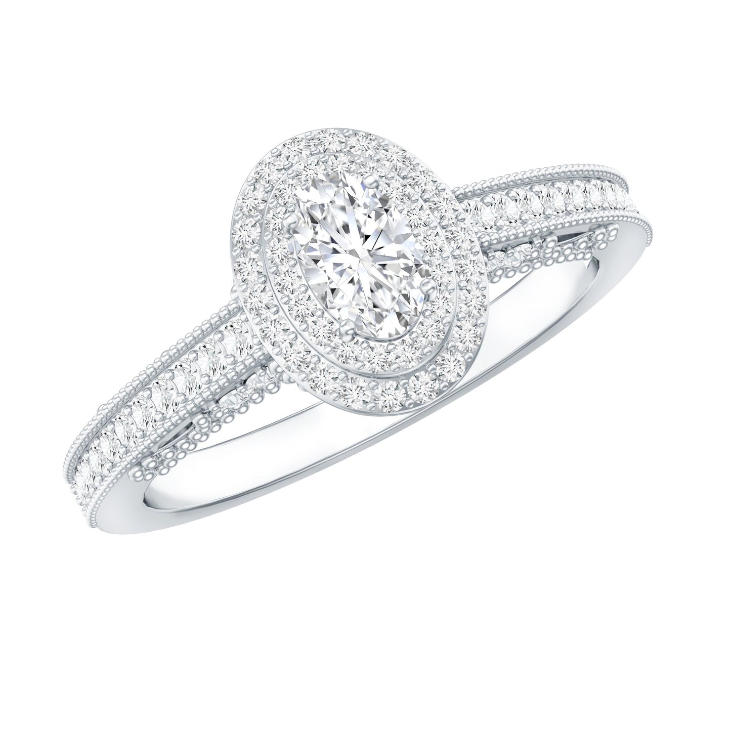 Vintage Inspired Lab Grown Diamond Double Halo Engagement Ring