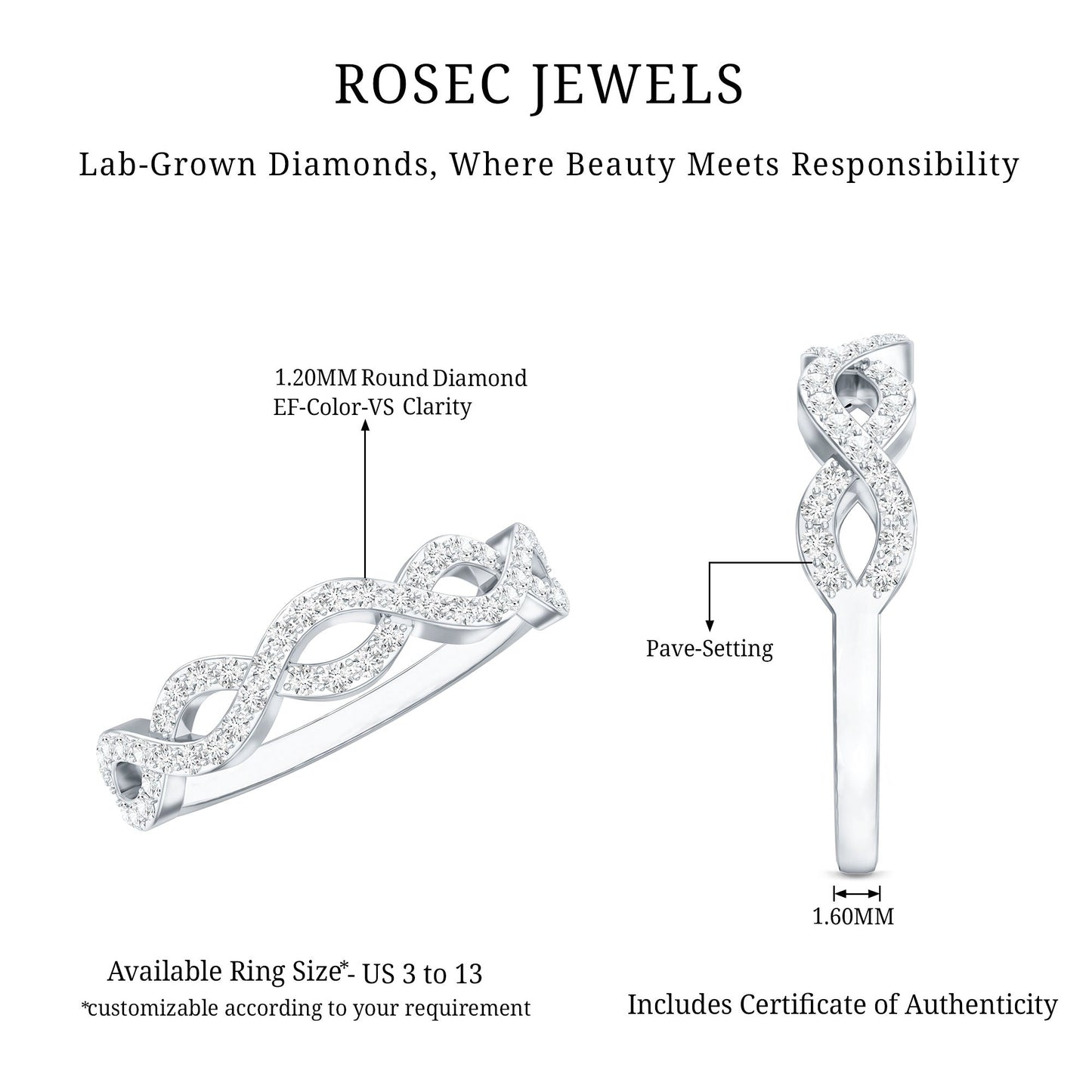 Pave Set Lab Grown Diamond Infinity Wedding Band