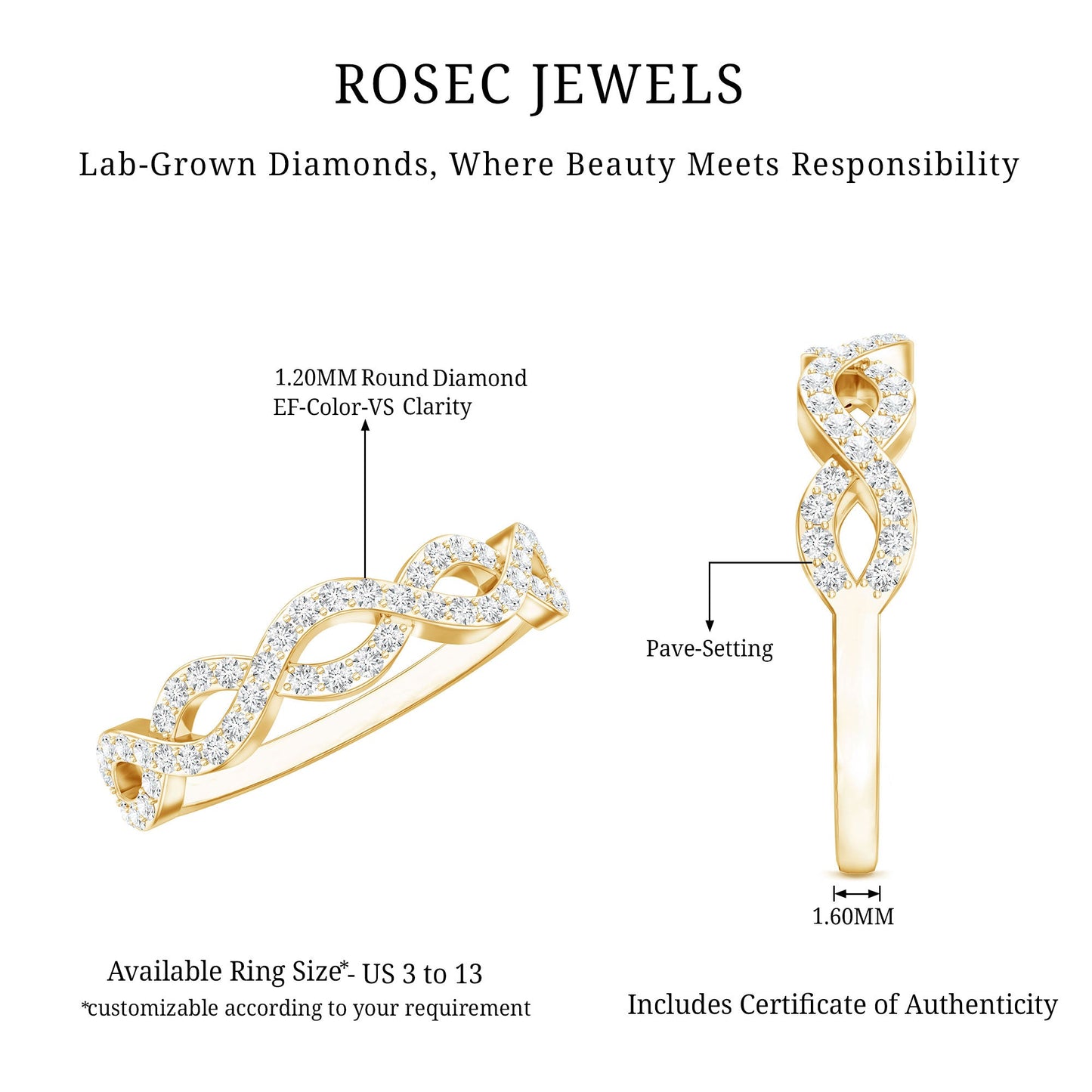 Pave Set Lab Grown Diamond Infinity Wedding Band