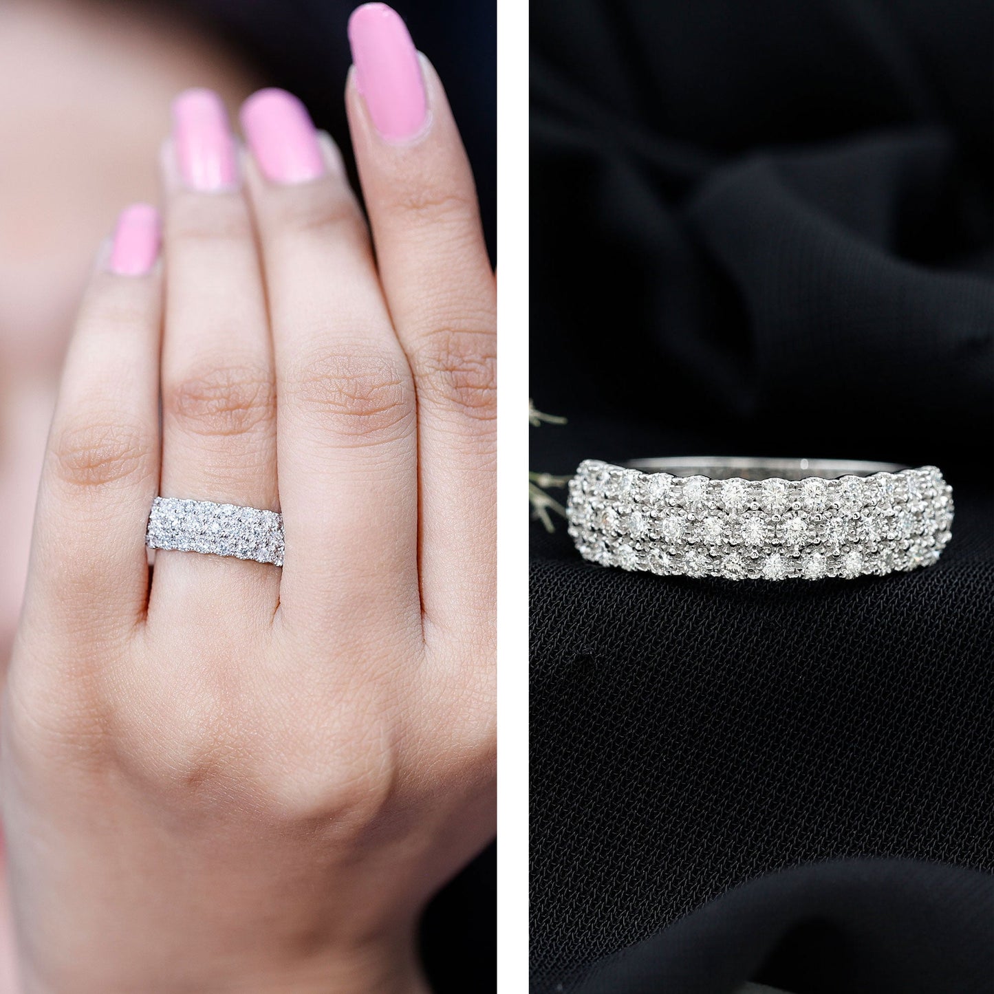 3 Row Lab Grown Diamond Wide Wedding Band with Certificate