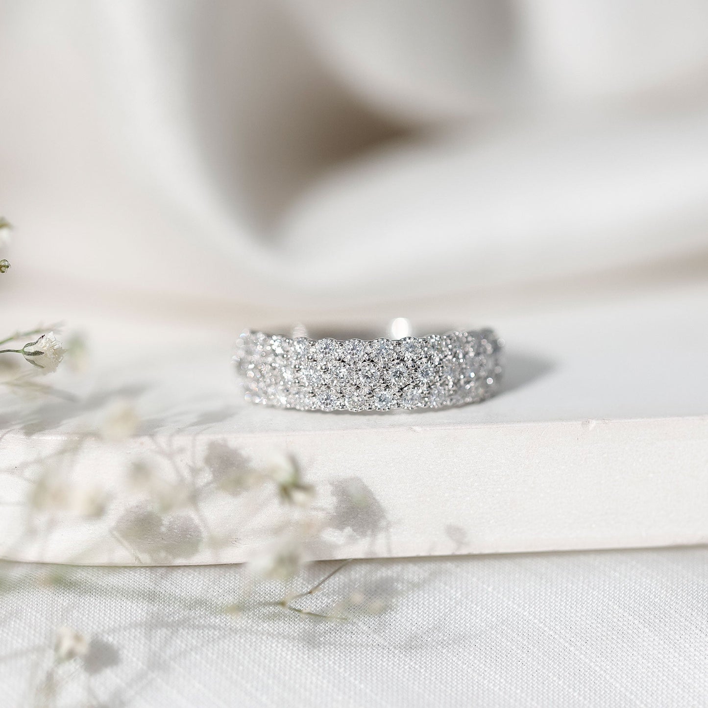 3 Row Lab Grown Diamond Wide Wedding Band with Certificate