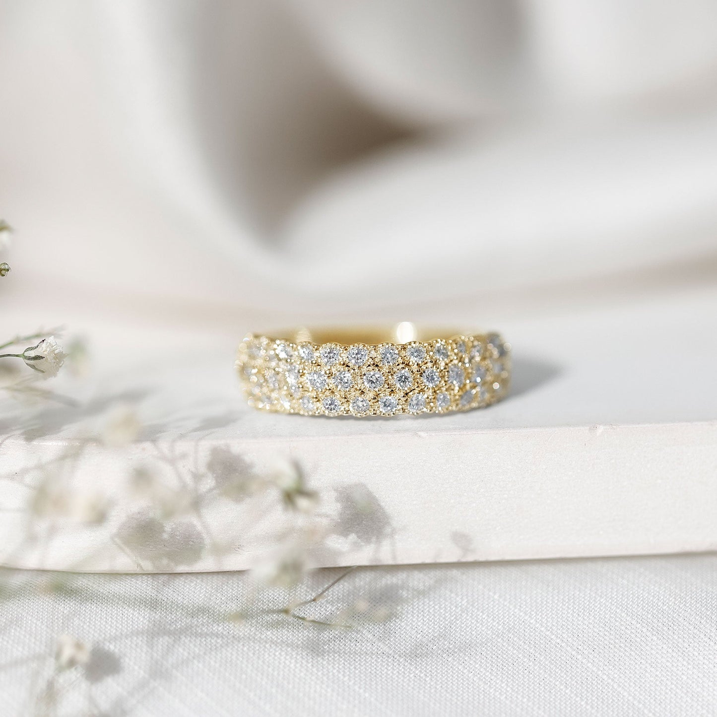 3 Row Lab Grown Diamond Wide Wedding Band with Certificate