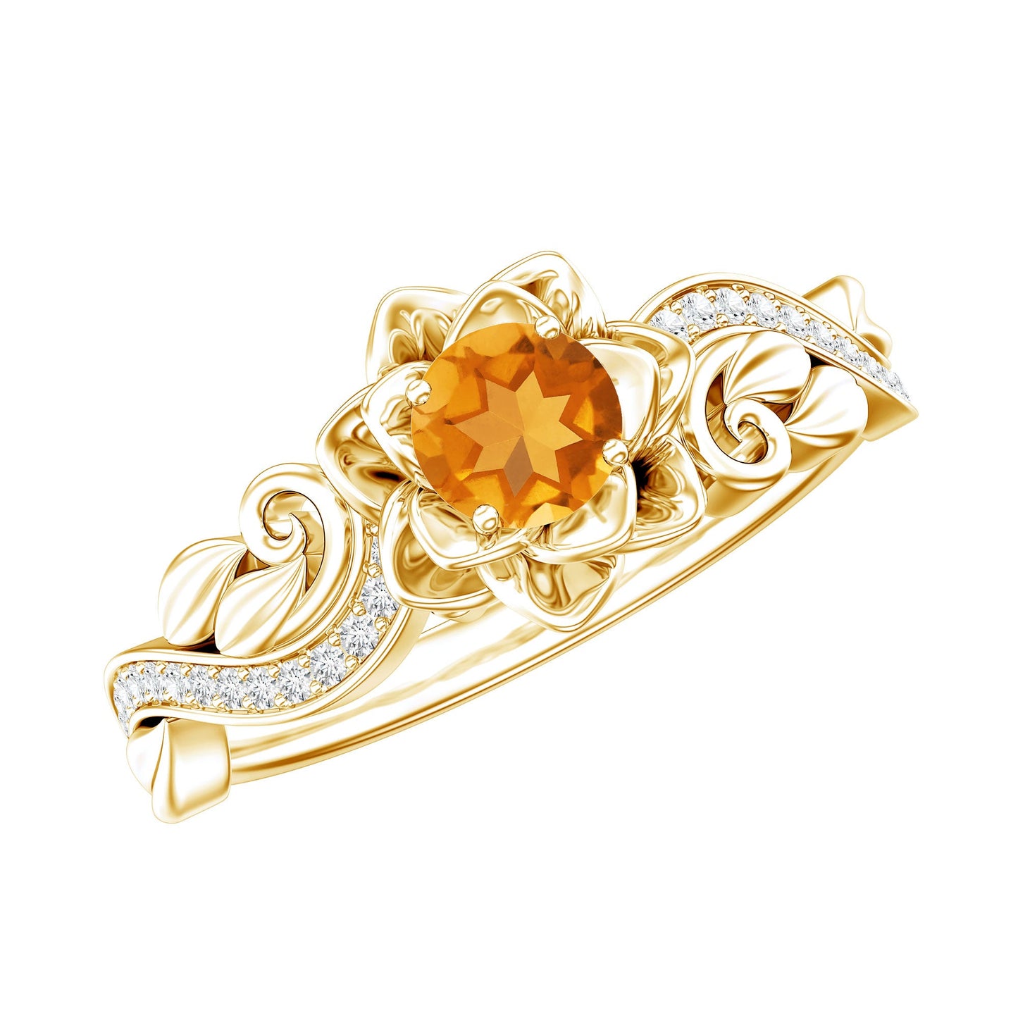 Genuine Citrine Rose Engagement Ring with Diamonds
