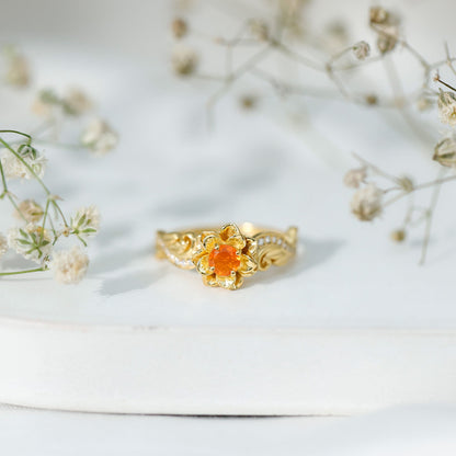 Genuine Citrine Rose Engagement Ring with Diamonds