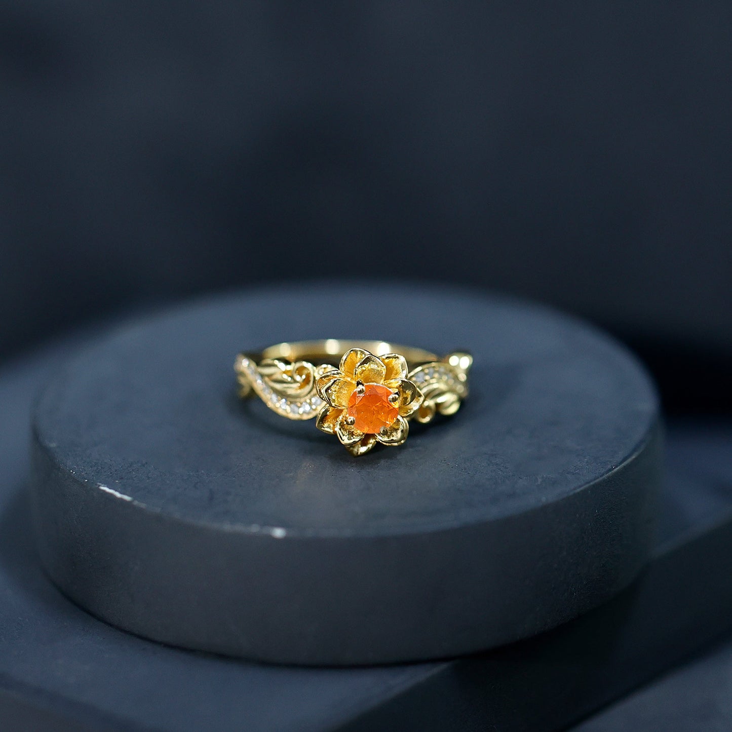 Genuine Citrine Rose Engagement Ring with Diamonds