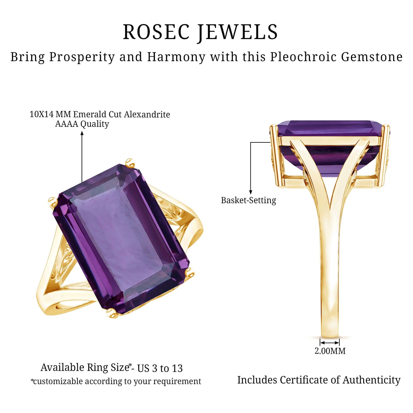 8 Carat Lab Grown Alexandrite Emerald Cut Engagement Ring