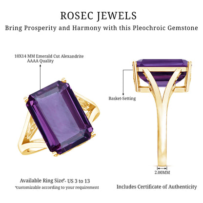 8 Carat Lab Grown Alexandrite Emerald Cut Engagement Ring