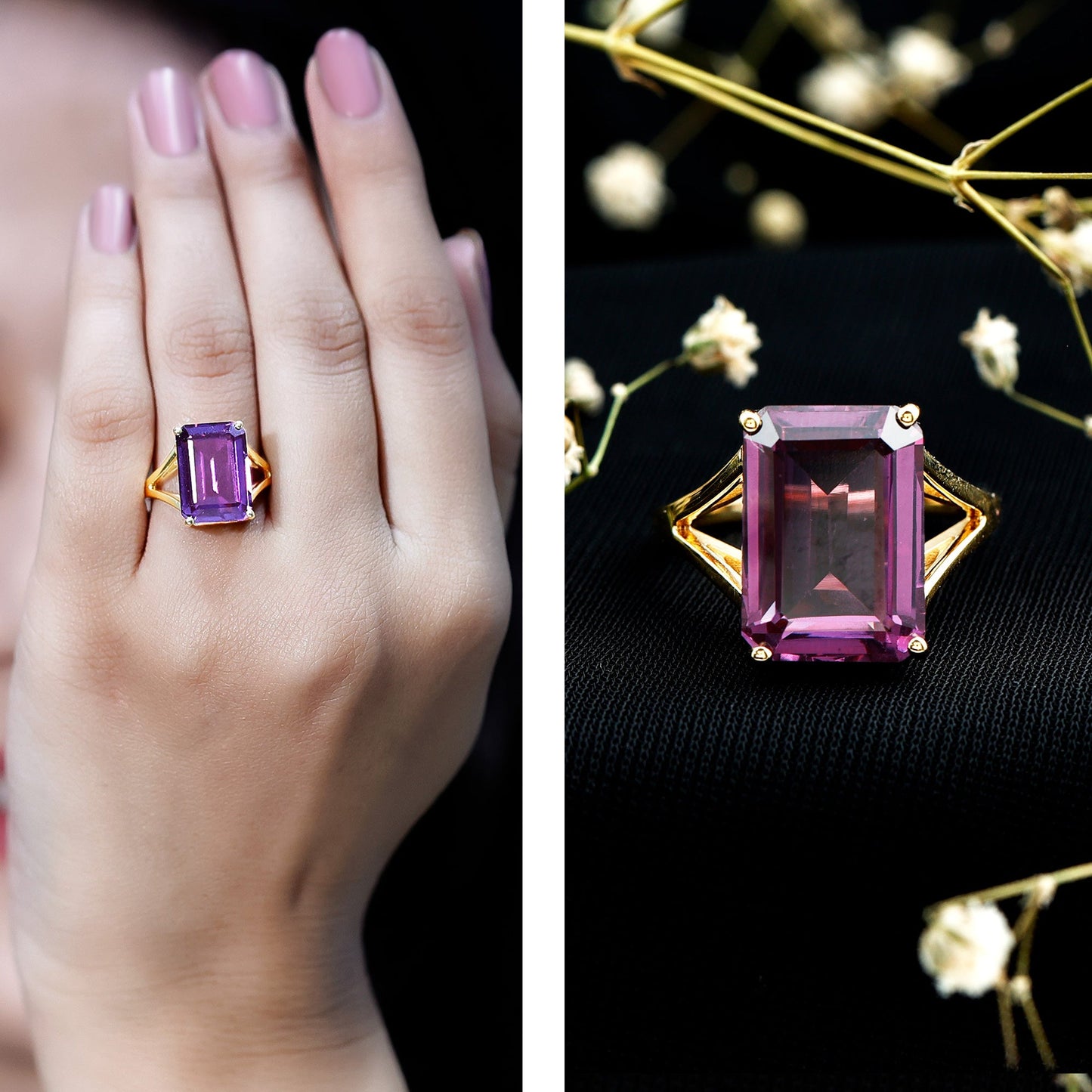 8 Carat Lab Grown Alexandrite Emerald Cut Engagement Ring