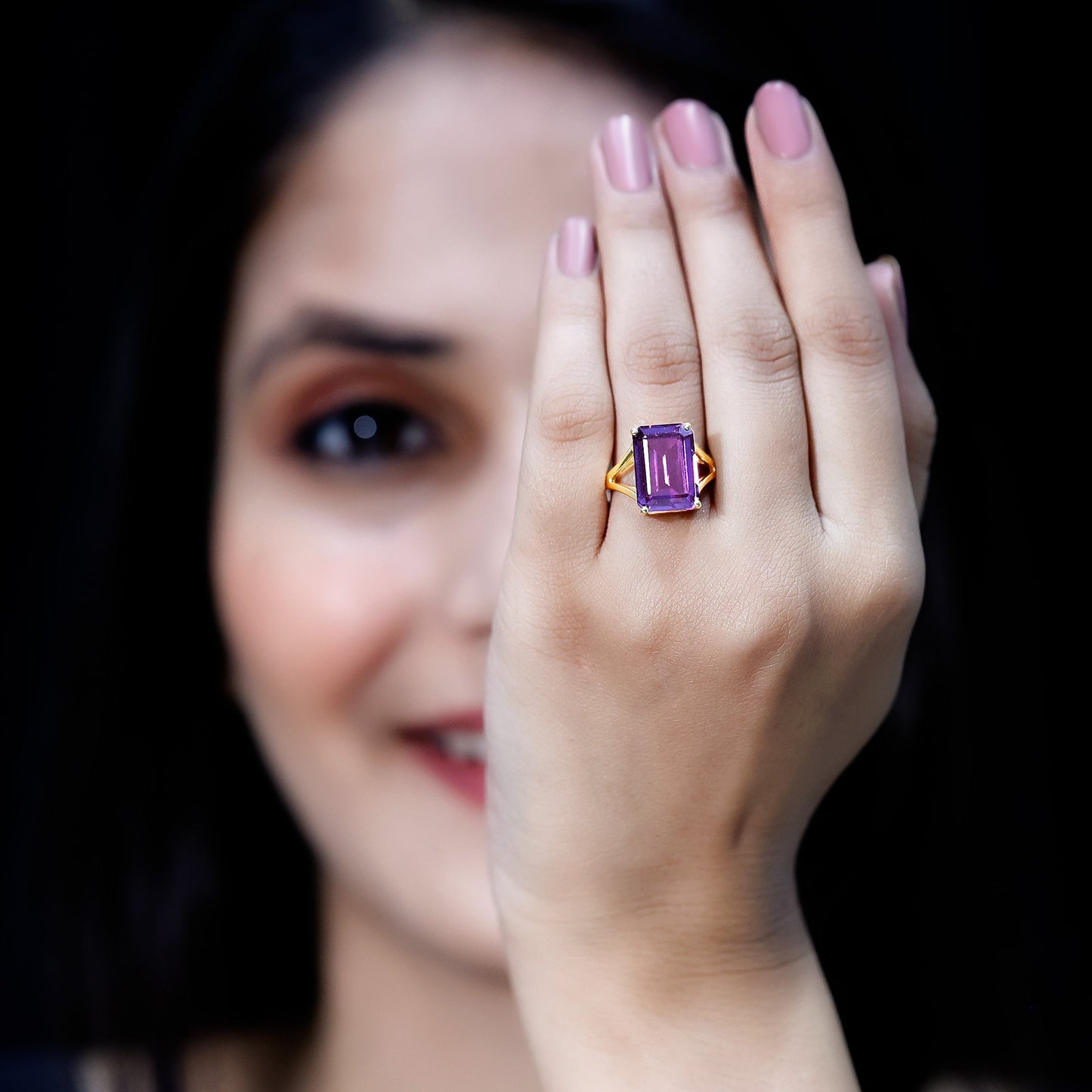 8 Carat Lab Grown Alexandrite Emerald Cut Engagement Ring