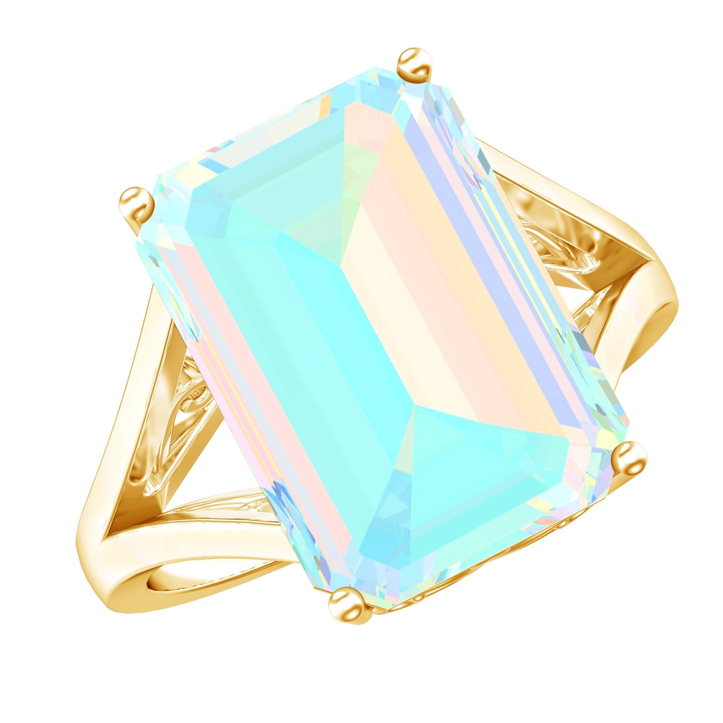 Certified 8 Carat Emerald Cut Lab Created Ethiopian Opal Engagement Ring in Silver