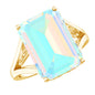 Certified 8 Carat Emerald Cut Lab Created Ethiopian Opal Engagement Ring in Silver
