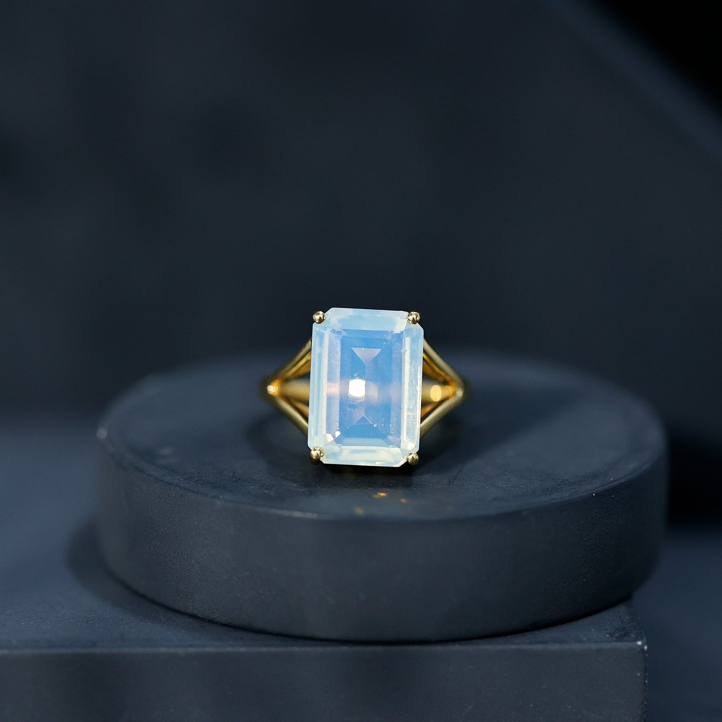 Certified 8 Carat Emerald Cut Lab Created Ethiopian Opal Engagement Ring in Silver