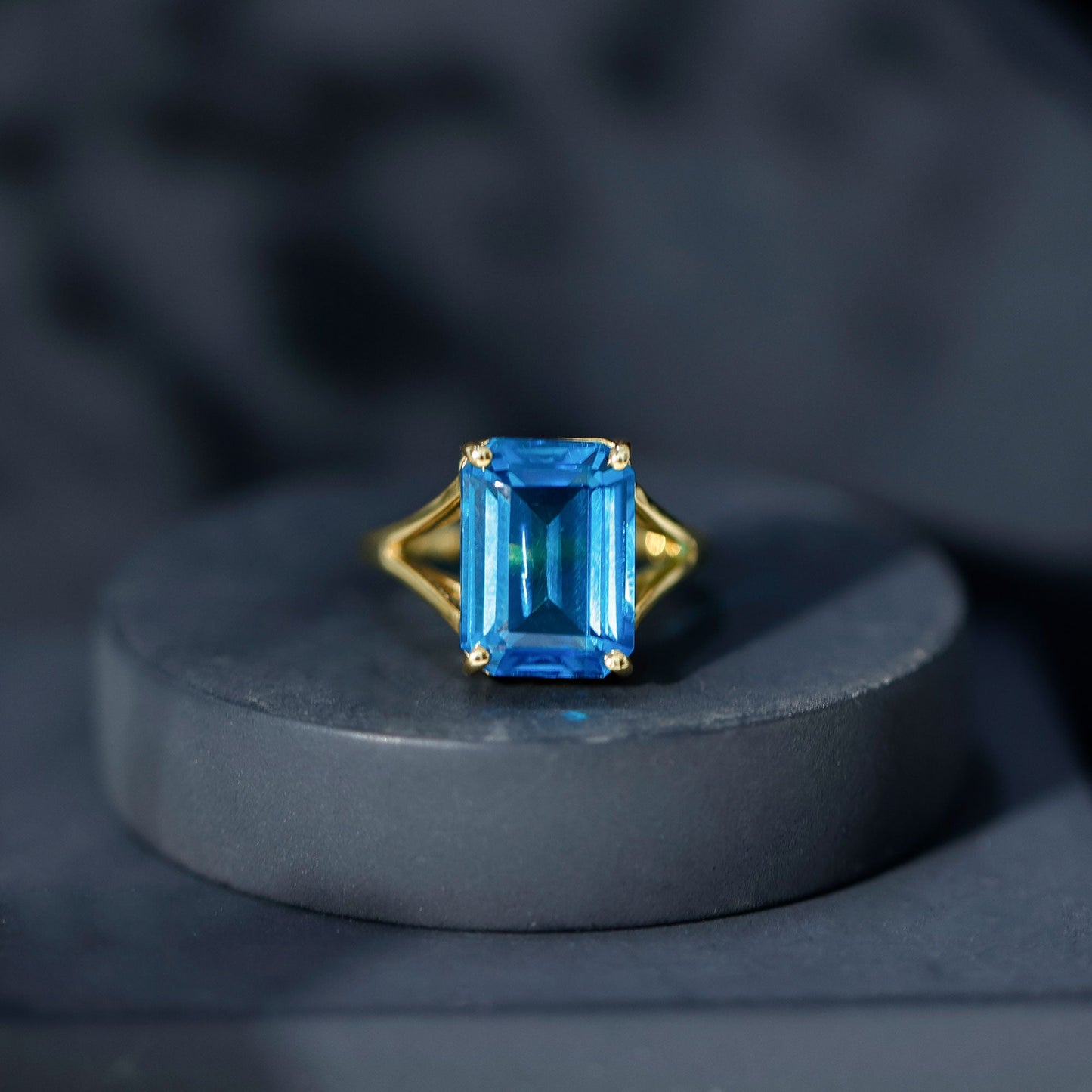 8 Carat Lab Grown London Blue Topaz Emerald Cut Engagement Ring in Silver
