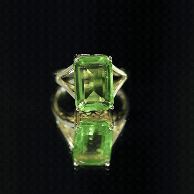 8 Carat Lab Created Peridot Emerald Cut Engagement Ring with Split Shank