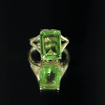 8 Carat Lab Created Peridot Emerald Cut Engagement Ring with Split Shank