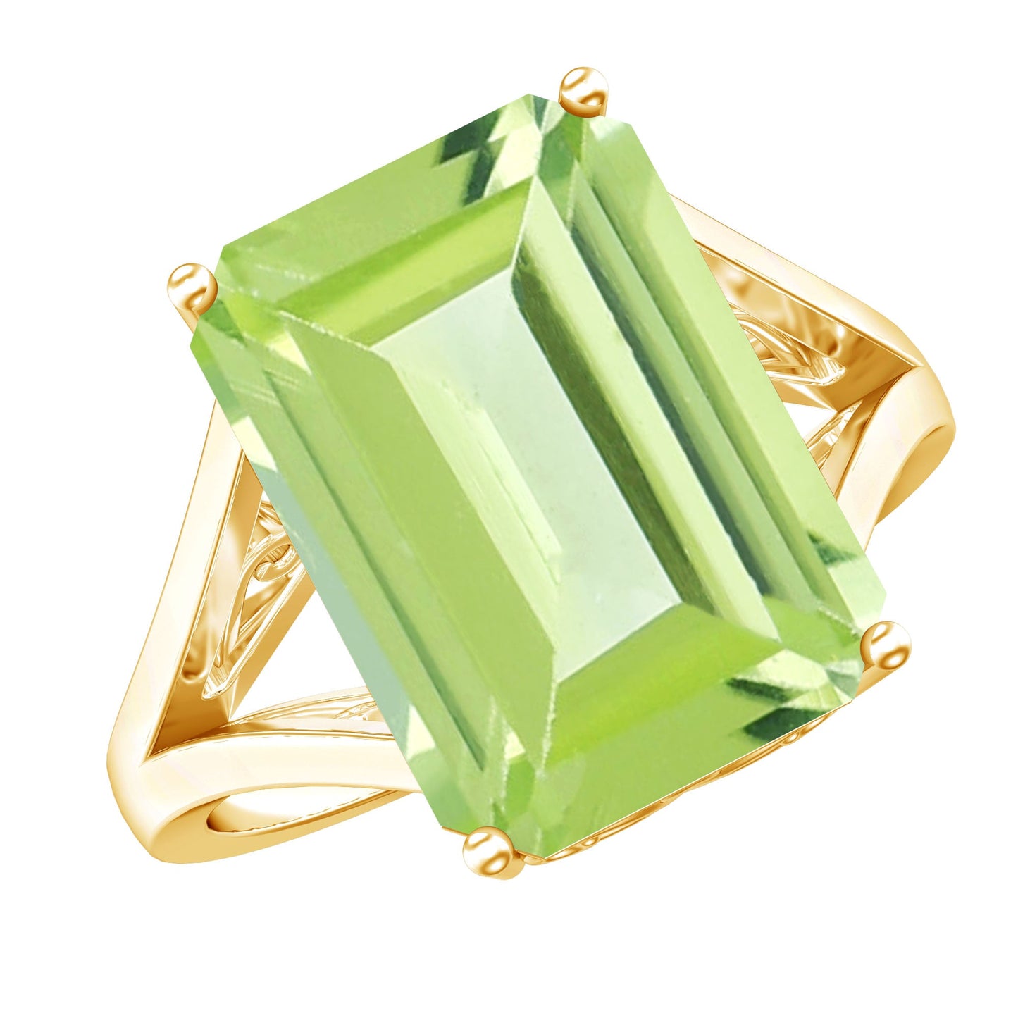 8 Carat Lab Created Peridot Emerald Cut Engagement Ring with Split Shank
