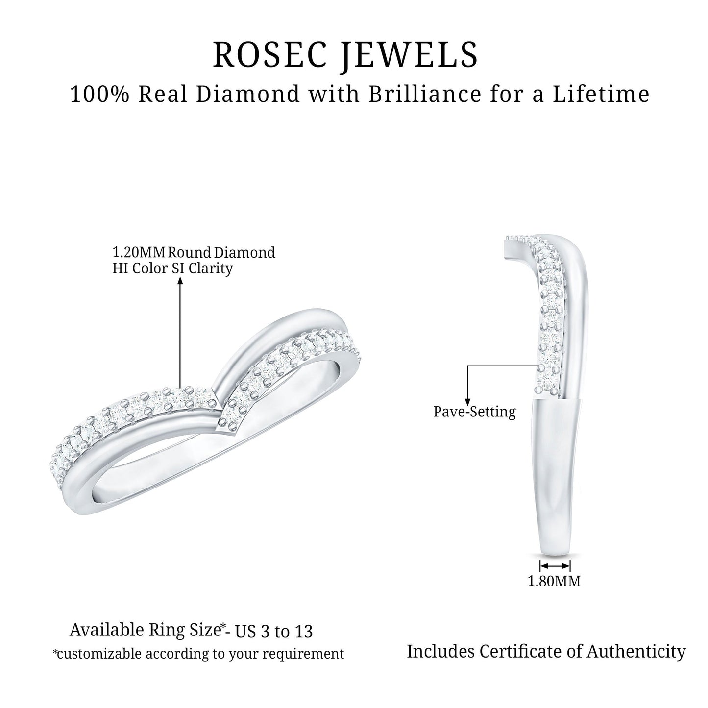 Pave Set Round Cut Natural Diamond Chevron Ring