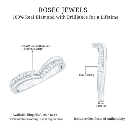 Pave Set Round Cut Natural Diamond Chevron Ring