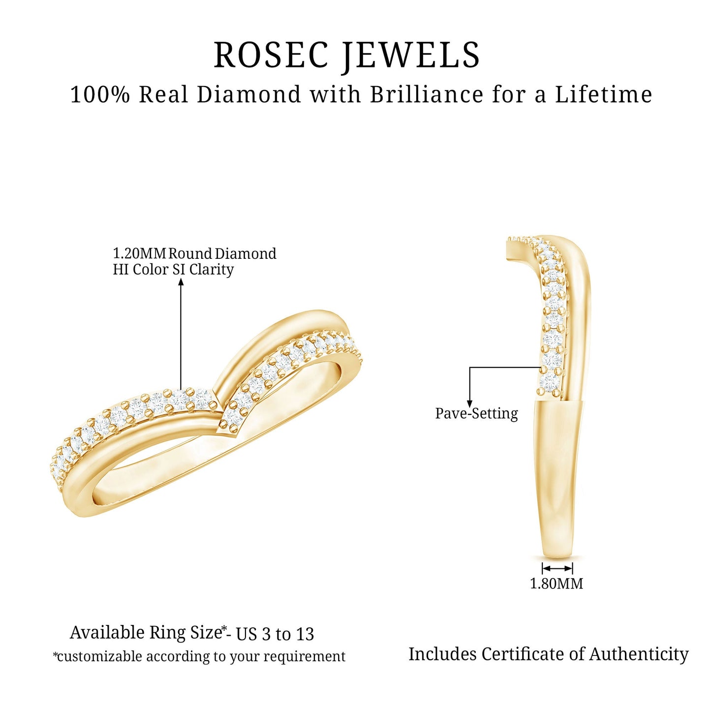 Pave Set Round Cut Natural Diamond Chevron Ring