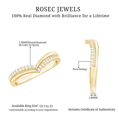 Pave Set Round Cut Natural Diamond Chevron Ring
