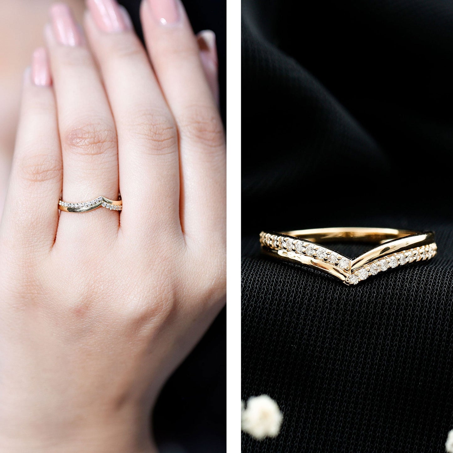 Pave Set Round Cut Natural Diamond Chevron Ring