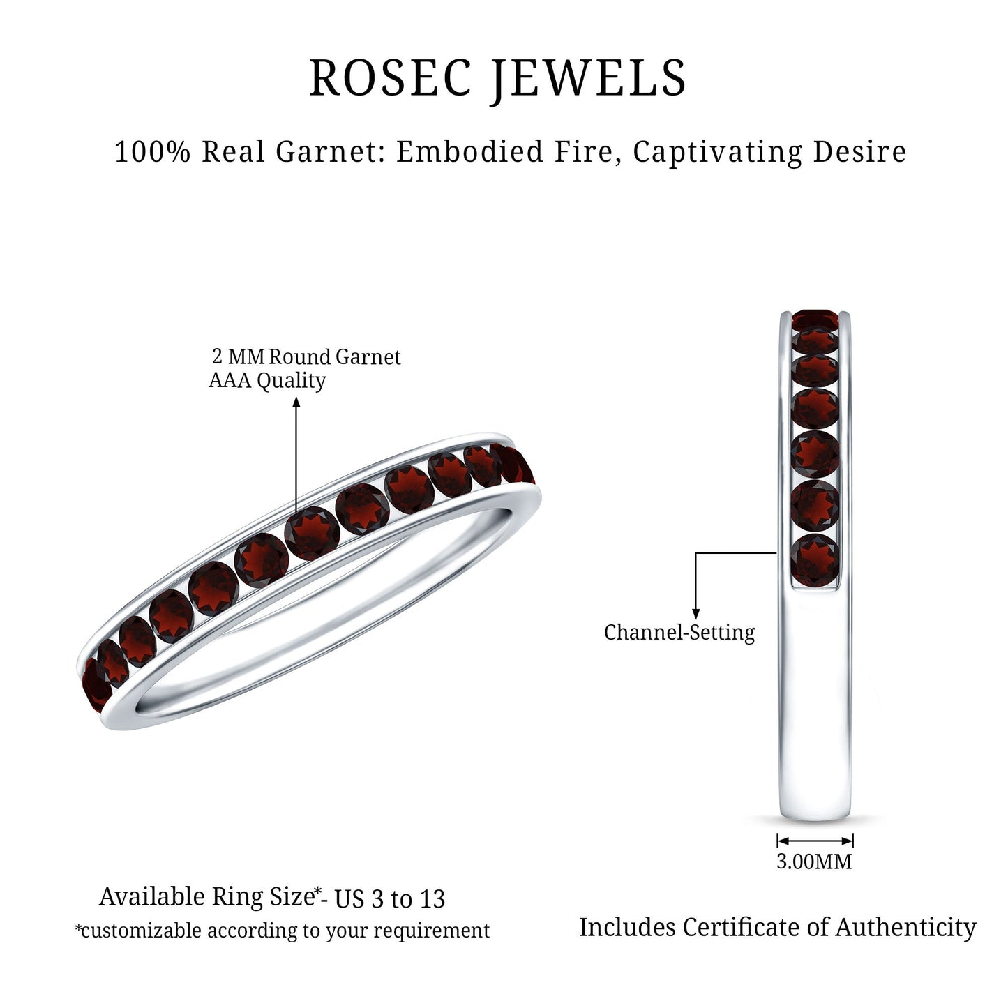 Certified Real Garnet Half Eternity Ring in Channel Setting