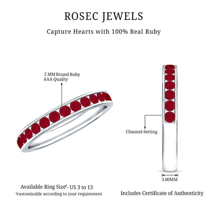 Natural Ruby Half Eternity Anniversary Ring in Channel Set