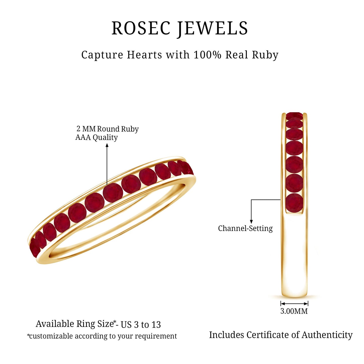 Natural Ruby Half Eternity Anniversary Ring in Channel Set
