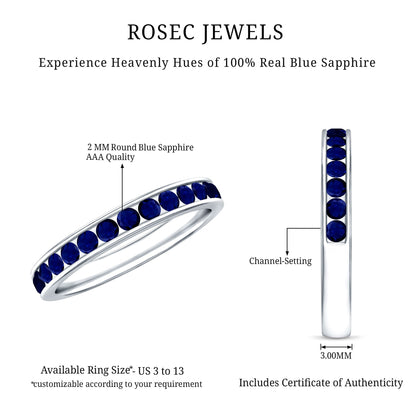 Natural Blue Sapphire Half Eternity Stackable Ring for Women