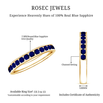 Natural Blue Sapphire Half Eternity Stackable Ring for Women