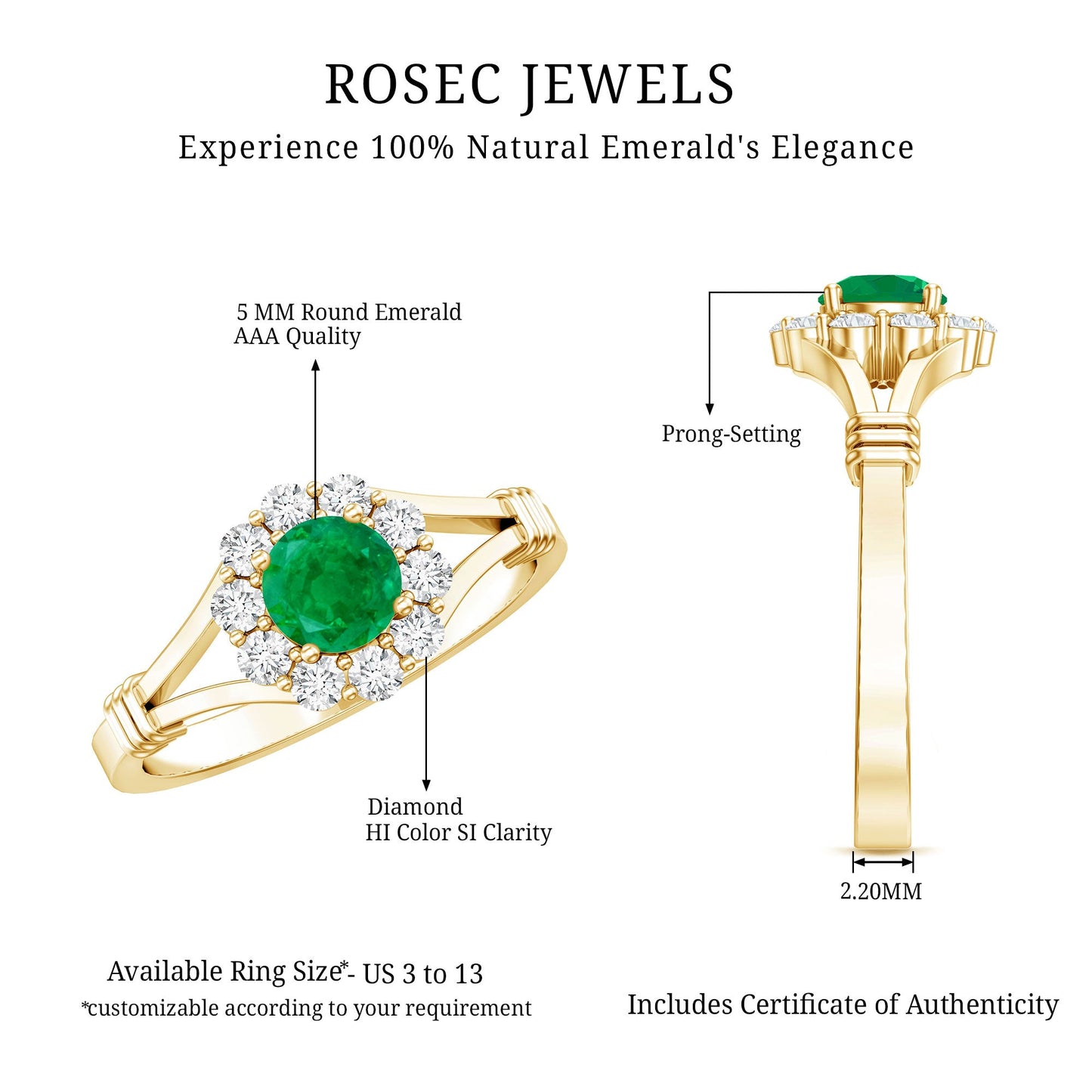 Emerald Nature Inspired Engagement Ring with Diamond Halo