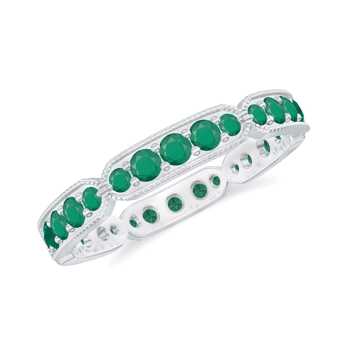 Natural Emerald Eternity Wedding Band with Milgrain Detail