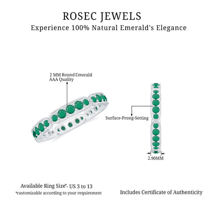 Natural Emerald Eternity Wedding Band with Milgrain Detail