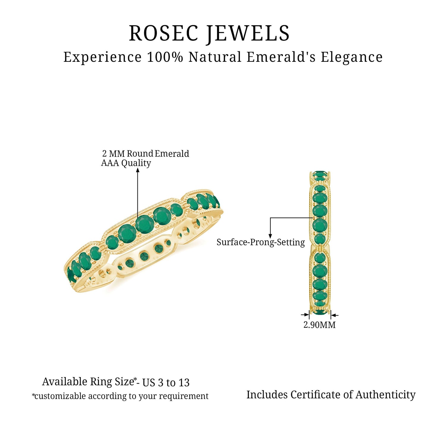 Natural Emerald Eternity Wedding Band with Milgrain Detail