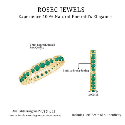 Natural Emerald Eternity Wedding Band with Milgrain Detail